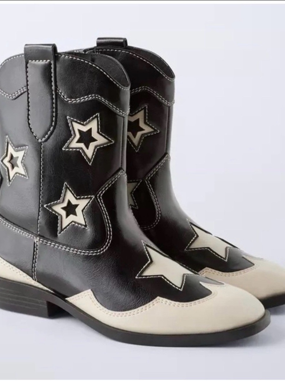 Zara Black and Cream Star Kids' Western Boots